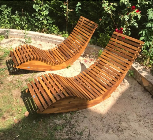 Wooden sun loungers set - wooden, 2
